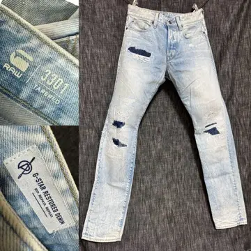 정가 30800엔 G-Star RAW 하드 데미지 가공 테이퍼드 데님