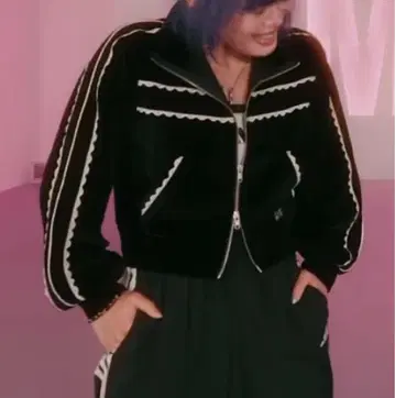 HANA NAOKO 착 사이드 레이스 벨로아 트랙 자켓