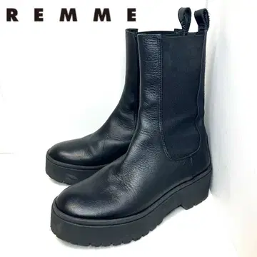 REMME 레메 사이드 고어 부츠 가죽 천연 가죽 블랙 여성용 37