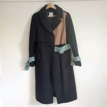 REDYASEL 레이디 아젤 울 롱 코트 네이비 베이지