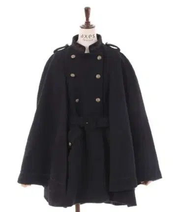 axes femme 더블 버튼 케이프 코트 판초 블랙 벨트