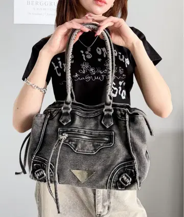 mily bilet 빈티지 워시 데님백 숄더백