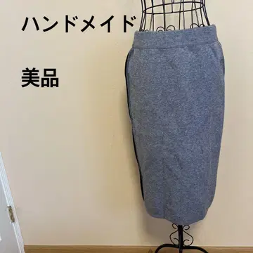 [ 새상품급 ] 핸드메이드/여성용/스커트/그레이/블랙 라인/무지/허리밴딩