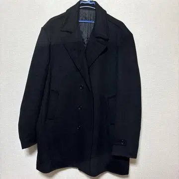 울 더블 브레스트 피 코트 블랙