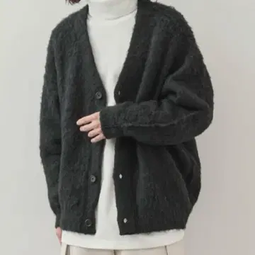 JUNRED 모헤어라이크 빅 가디건 블랙 L