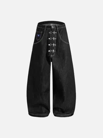 METAL BUTTON RAW BARREL JEANS