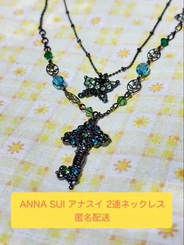 ANNA SUI 목걸이 2단 열쇠 나비 블랙