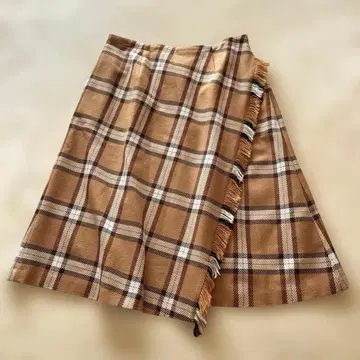 새상품급 로즈 티아라 46 체크 울 스커트 베이지 빅 사이즈