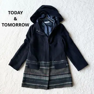투데이앤드투모로우 울 코트 알파카 혼방 후드 42 네이비