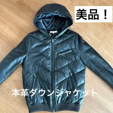 후드 부착 블랙 가죽 자켓 양가죽 다운