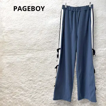 PAGEBOY 트랙 팬츠 사이드 라인 리본 포함 허리밴딩 블루