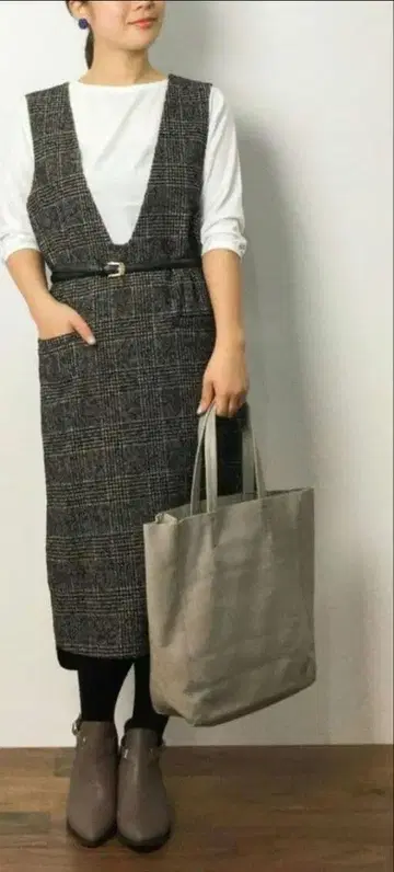 mizuiro ind 미즈이로 인드 울 체크 오버롤 스커트