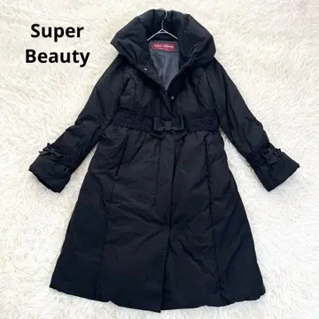 슈퍼 뷰티 근년 숄카라 다운 코트 롱 꽃무늬 자수 블랙