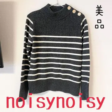 [ 새상품급 ] 노이지 노이지 캐시미어 보더 니트 상의 블랙 모크넥
