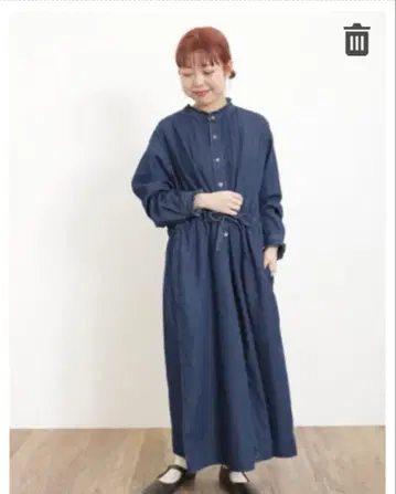 Samansa Mos2 데님 스탠드 카라 턱 원피스