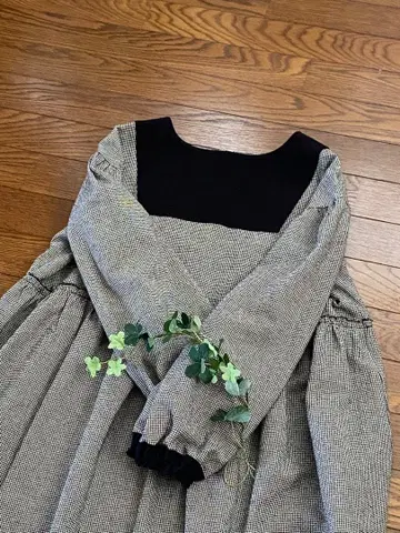 handmade*하운드투스 블랙 절개 블랙 원피스