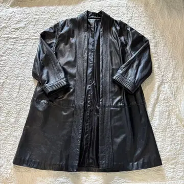 블랙 가죽 롱 코트