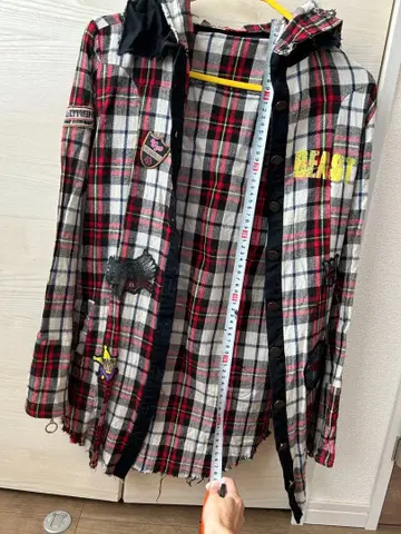 VAMPS LIVE 2010 굿즈 후드 부착 체크 셔츠 HYDE 빨간색