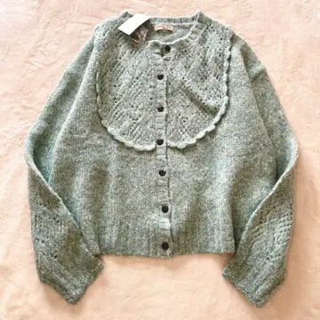 미사용 새상품 사만사 모스모스 알파카 코바늘 스캘럽 가디건 그린 계열