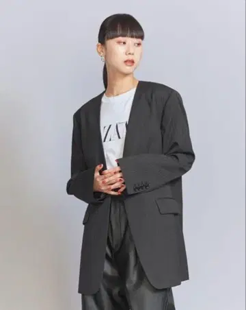 beauty&youth 노카라 스트라이프 자켓 블랙