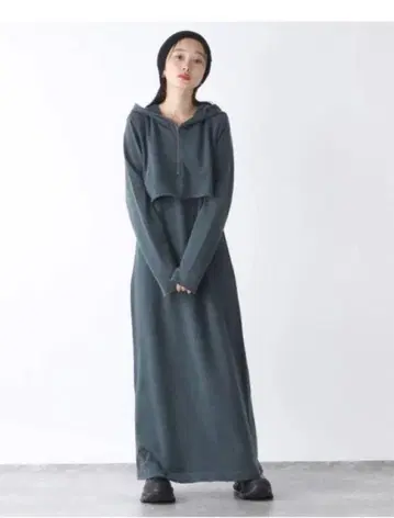 지나시스 하프 집 후드티 원피스 그린 계열