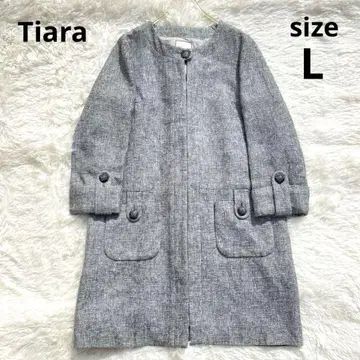 TIARA 티아라 노카라 코트 트위드 L 사이즈 그레이 라메 믹스