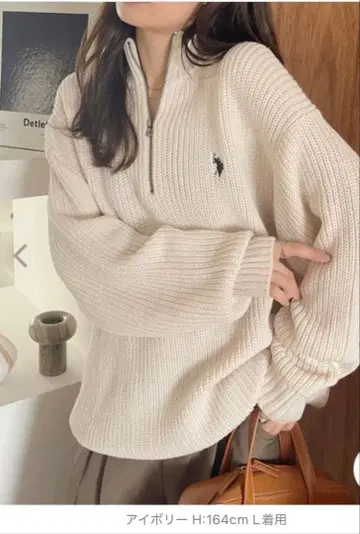 U.S. POLO ASSN. 하프 지퍼 스웨터 M 아이보리