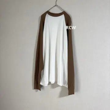 RCW 캐널진 배색 래글런 T셔츠 롱T 오버 사이즈 브라운