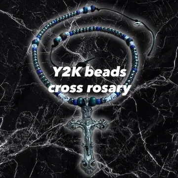 크로스 십자가 비즈 목걸이 로사리오 그리스도 보라색 은색