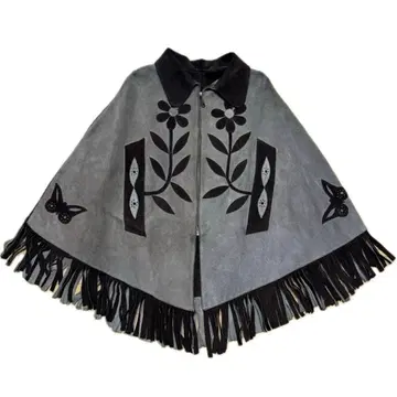 60s70s 빈티지 스웨이드 가죽 프린지 판초 케이프 소가죽