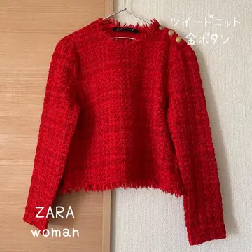 ZARA woman 자라 트위드 니트 빨간색 골드 버튼 M 긴팔