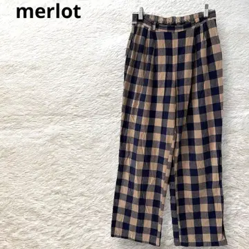 merlot 코튼 팬츠 캐주얼 팬츠 스트레이트 체크 무늬 얇은 소재 F