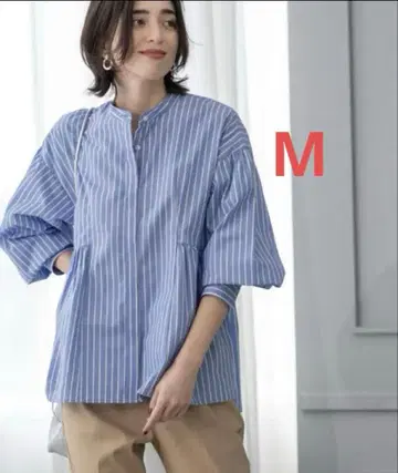 오페크 M 밴드 카라 페플럼 셔츠 OPAQUE.CLIP 스트라이프