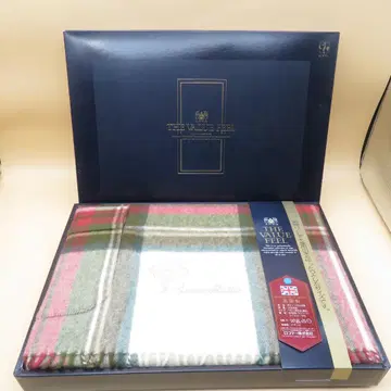 미사용 로프테 영국제 무릎담요 체크 무늬 울 100%