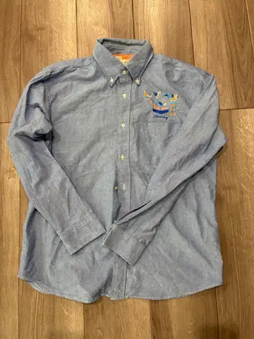 하오밍 옥스퍼드 셔츠 버튼 다운 긴팔 프로레슬링 선수 자수 블루