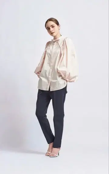 yori 리본 퍼프 슬리브 블라우스 핑크