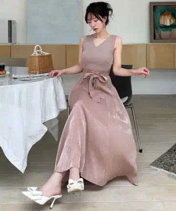 허리 리본 2way 이소재 도킹 플레어 원피스