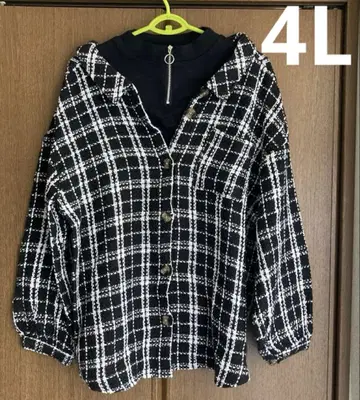 4L 빅 사이즈 체크 무늬 긴팔 상의 캐주얼