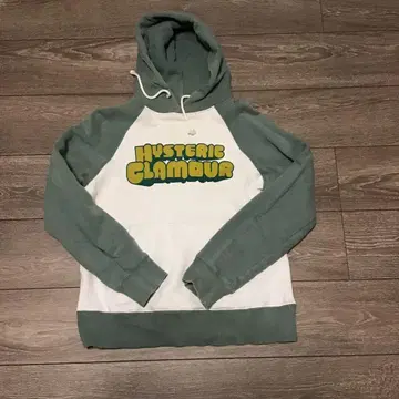 HYSTERIC GLAMOUR 후드 부착 후드티 그린/화이트