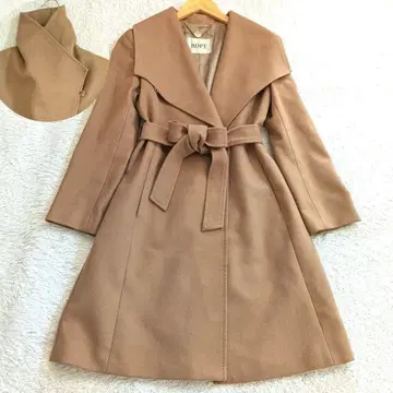 새상품급 로페 캐시미어 혼방 롱 코트 카멜 벨트 포함 일본제