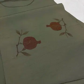 순수 실크 나고야 오비 석류 패턴 그린 계열 미재단