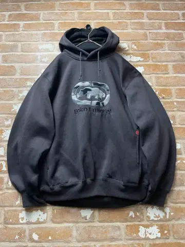 ECKO 에코 후드티 자수 센터 로고 y2k 차콜 그레이 구제 의류