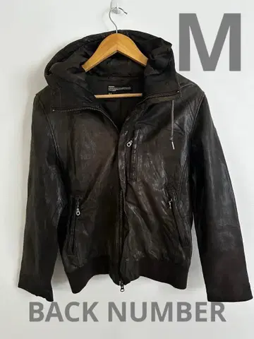 BACK NUMBER 다크 브라운 후드 부착 가죽 자켓 M 사이즈