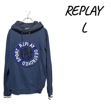 남성용 REPLAY 네이비 L 후드 부착 후드티