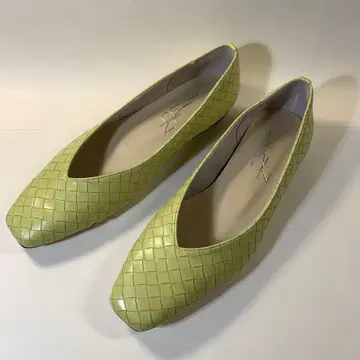 뜨개질 디자인 플랫슈즈 25cm 라임 그린