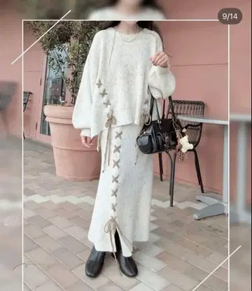 네프 스티치 니트 셋업