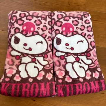Kuromi 레오파드 무늬 타월 약 34cm x 80cm 2장 세트