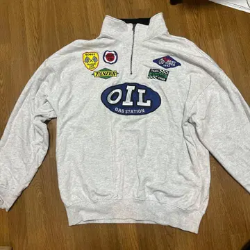 OIL GAS STATION 지퍼 맨투맨 하프 지퍼