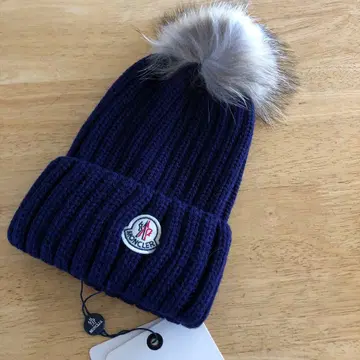 MONCLER 네이비 니트 모자 퍼 포함