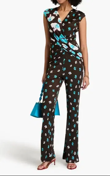 [ 새상품급 ] DVF 꽃무늬 저지 랩 스타일 점프수트 XS